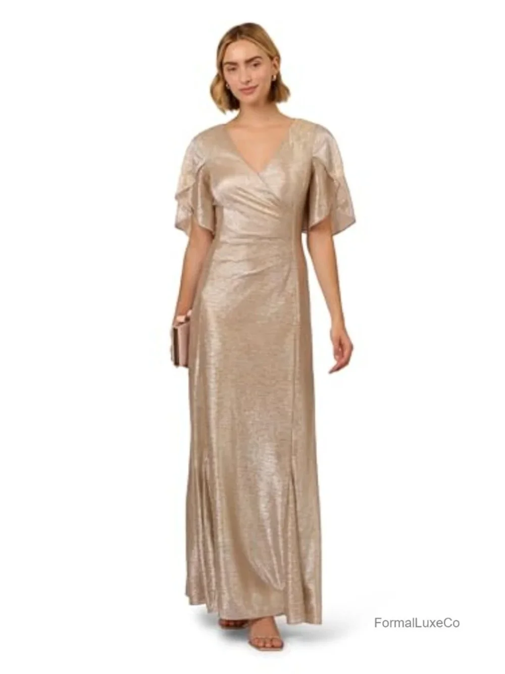 Metallic Flutter Knit Gown Maxi Mermaid Formal Dress